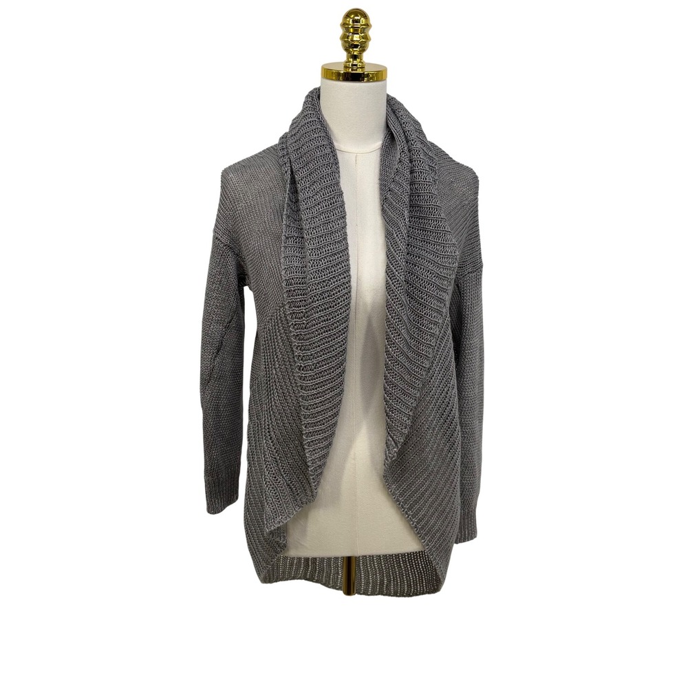 Vince Womens XS Grey Open Knit Draped Shawl Collar Cardigan Sweater High Low Hem